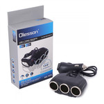 Разветвитель прикуривателя Olesson 1634A 3 гнезда на проводе, USB 1A, дисплей Black